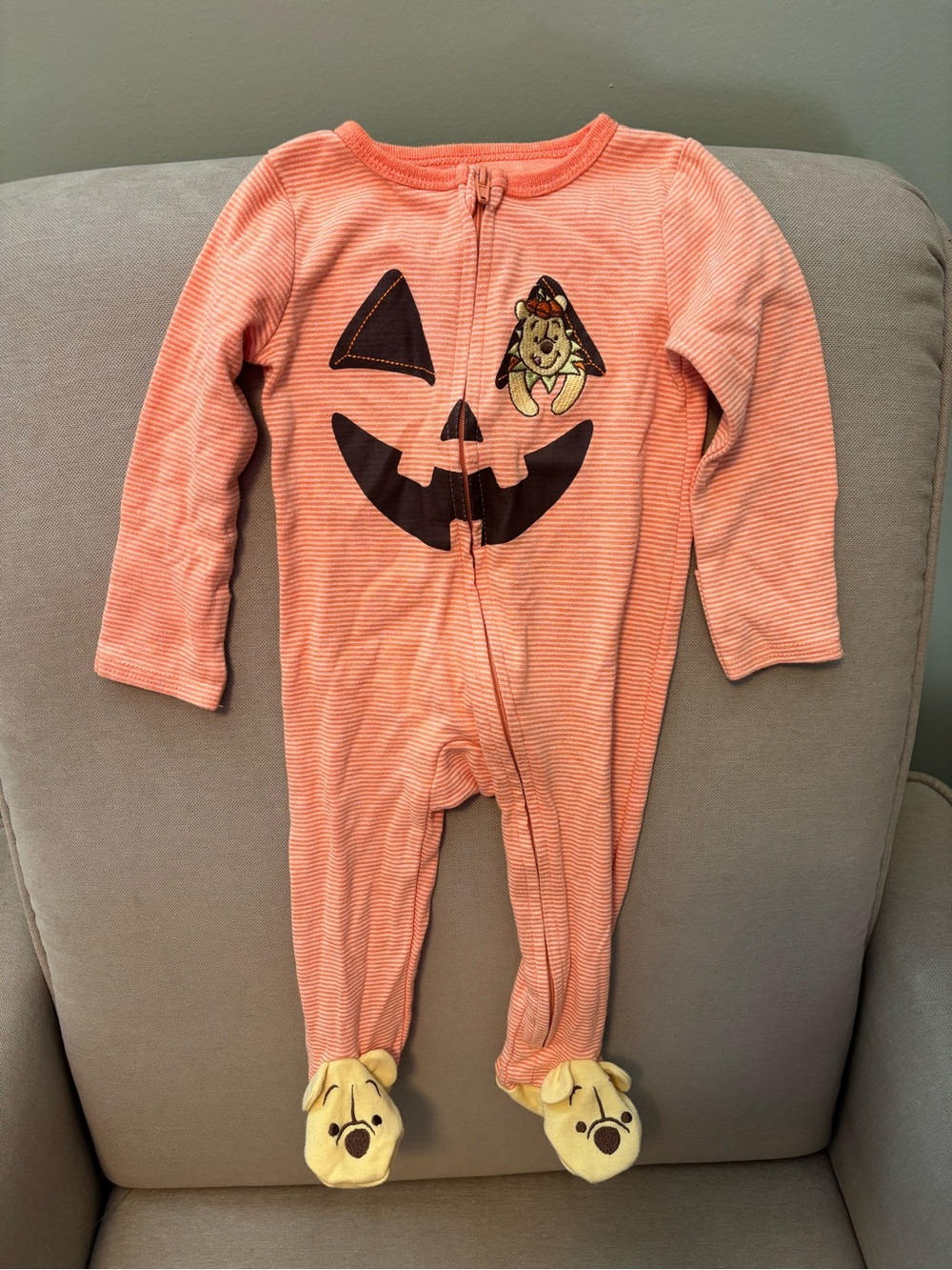 Baby Winnie the Pooh Disney Orange Pumpkin Jack-O'-Lantern One-Piece Pajamas